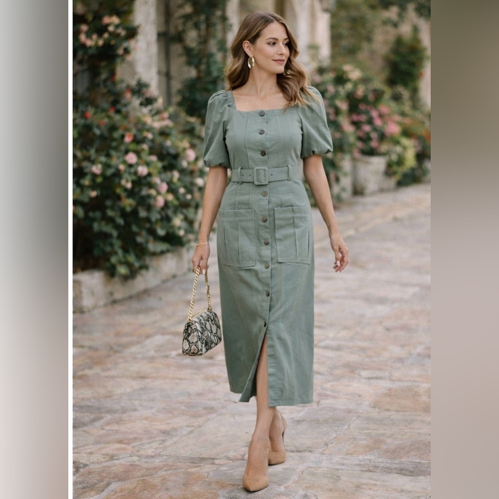Gestuz Bellio Puff Sleeve Midi Dress